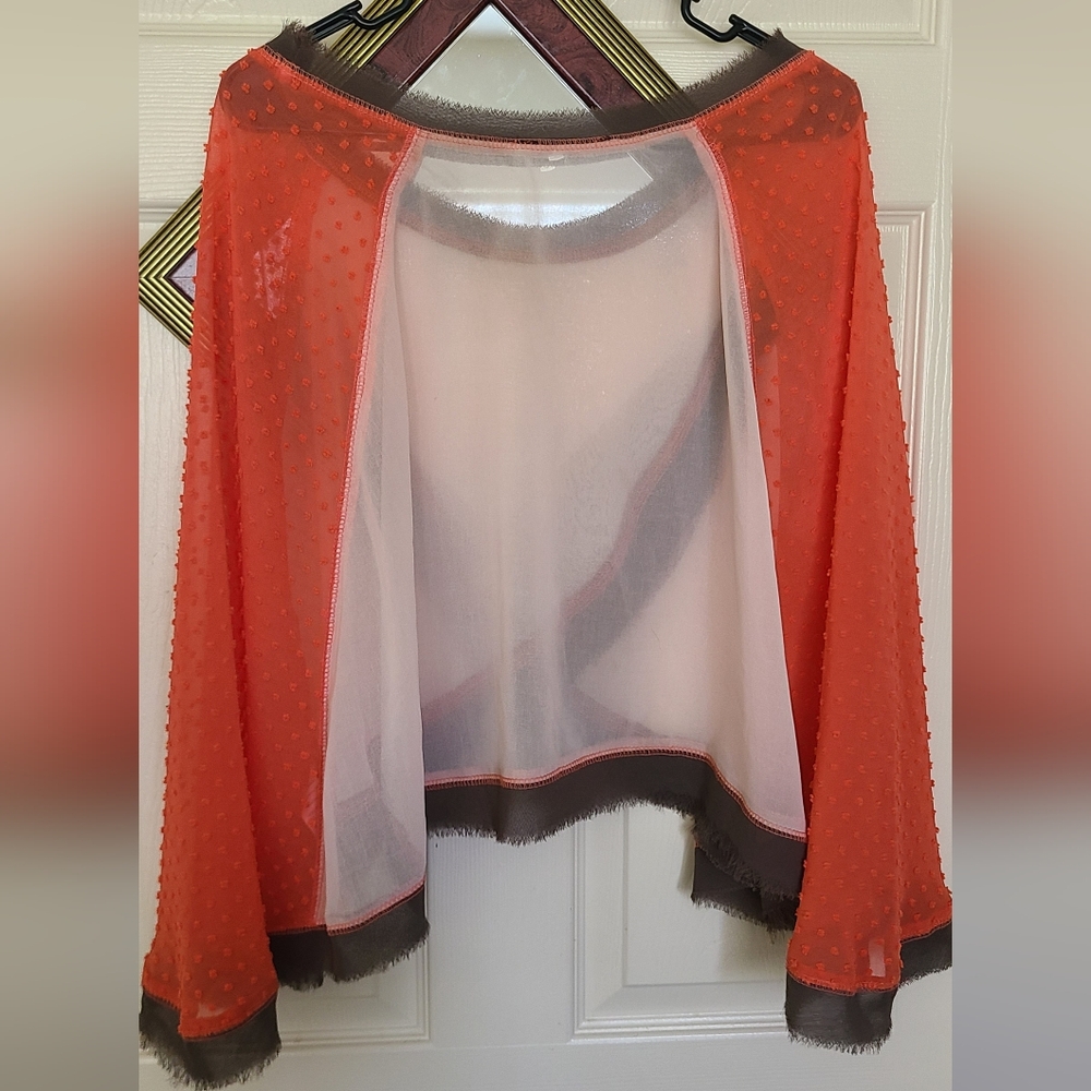 Doe & Rae Vibrant Orange, Brown, and Cream Top - Picture 6 of 6